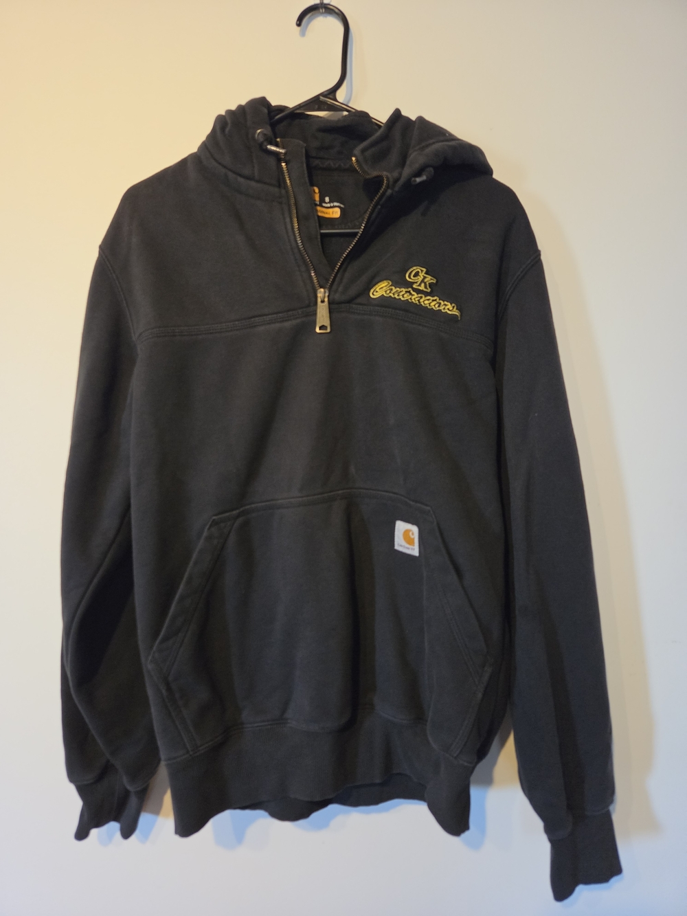 Carhartt Black Quarter-Zip Hooded Sweatshirt Rain Defender W/ Yellow Business